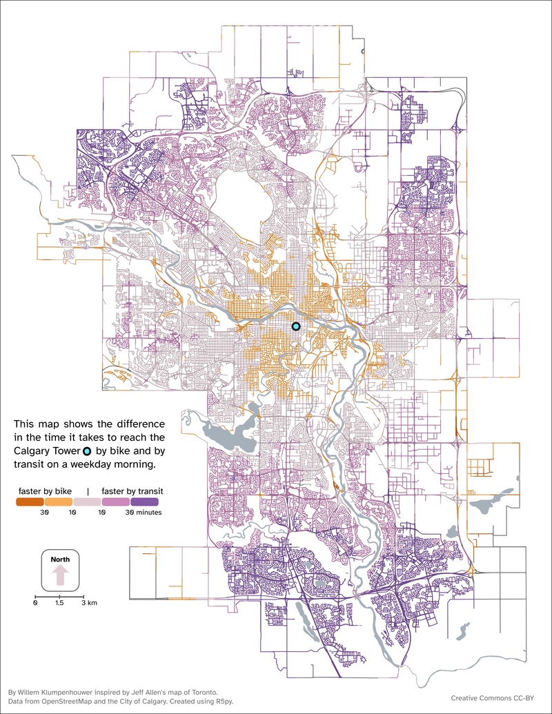 Bike vs Transit Map in Calgary